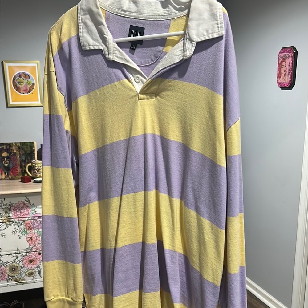 GAP Yellow and Purple Striped Rugby Shirt